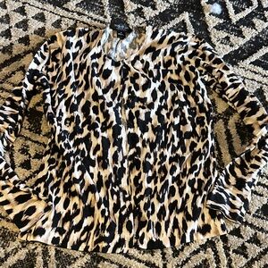 August Silk Animal Print Button Down cardigan - Black and Cream